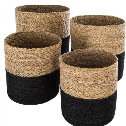 Manden set van 4 - Jute - Zwart - Opbergmanden - bloempot - 4 stuks
