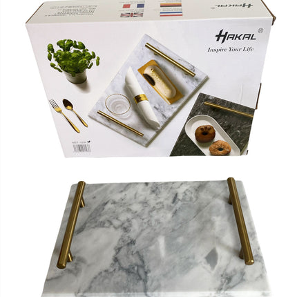 Marmeren dienblad met gouden hendels 30 x 20 cm