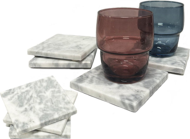 Set 8 stk. Marmeren Onderzetters voor Glazen - Wit