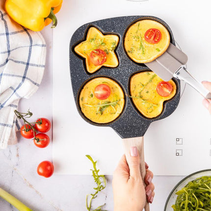 Klausberg Marmeren Eier- en Pannenkoekenpan met 4 Secties – Anti-aanbak, Creatieve Vormen, 19x19 cm