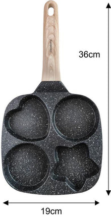 Klausberg Marmeren Eier- en Pannenkoekenpan met 4 Secties – Anti-aanbak, Creatieve Vormen, 19x19 cm