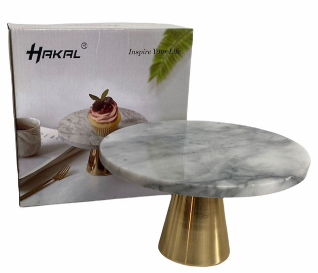 Marmeren plateau op koperen voet