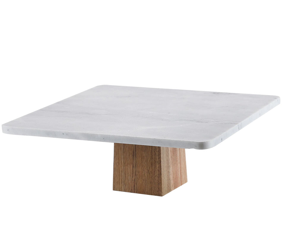 Marmeren taartplateau vierkant op houten voet – cake stand in 3 maten – foto 6