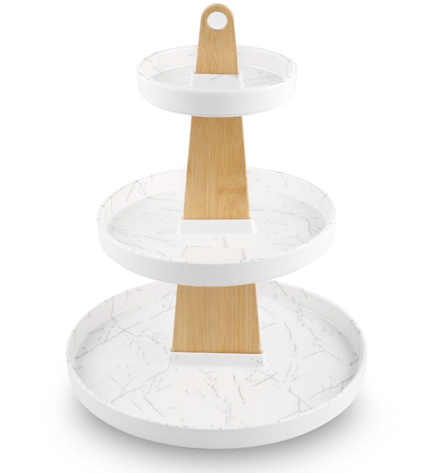 Marmerlook etagère van melamine – 3 lagen, bamboe houder, zwart of wit – foto 3
