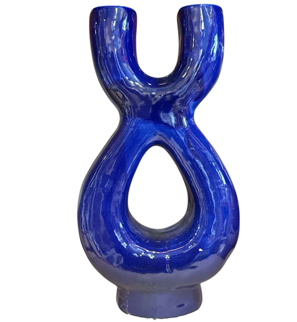 Vase Sculptural en Céramique Double – 36 cm – Design Moderne en Couleurs Variées