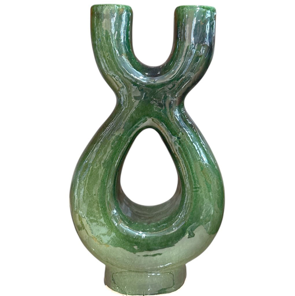 Vase Sculptural en Céramique Double – 36 cm – Design Moderne en Couleurs Variées
