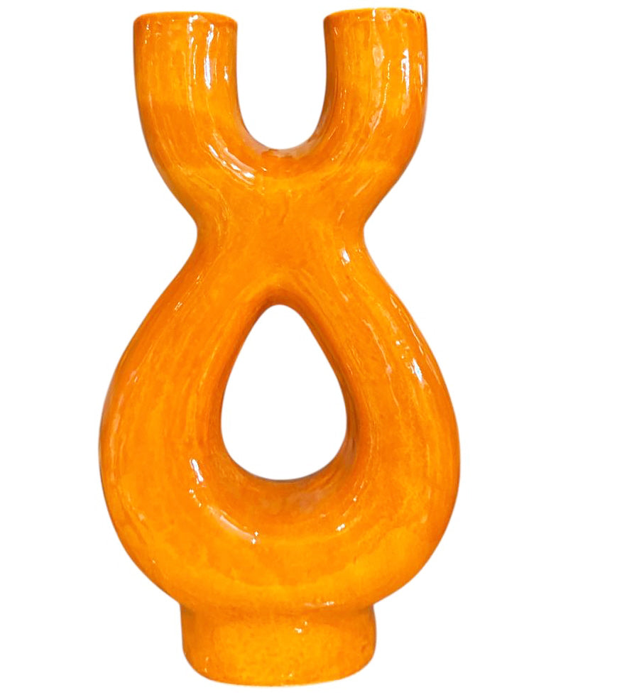 Vase Sculptural en Céramique Double – 36 cm – Design Moderne en Couleurs Variées