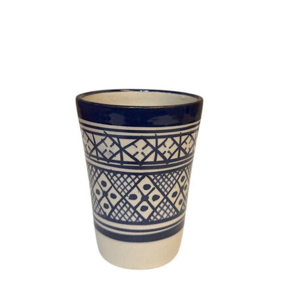 Marokkaanse Beker Fès – Handgemaakt Aardewerk – Blauw/Wit – Ø7.5 cm x 10 cm