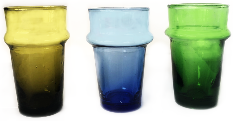 Gekleurde Marokkaanse theeglazen – mondgeblazen van gerecycled glas, 150 ml