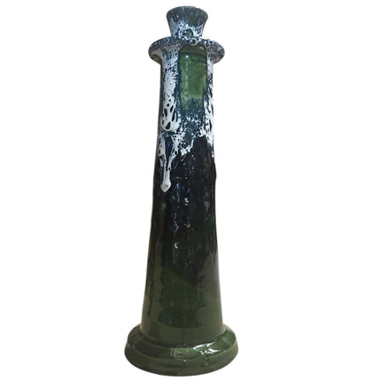 Marokkaanse Kandelaar Zwart/Wit/Groen – Handgemaakt Aardewerk met Druipglazuur (28/32 cm)