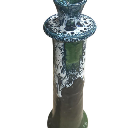 Marokkaanse Kandelaar Zwart/Wit/Groen – Handgemaakt Aardewerk met Druipglazuur (28/32 cm)
