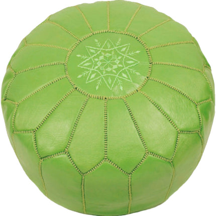 Marokkaanse Leren Poef | Lichtgroen | 55 Ø | H 35cm | Handgemaakt
