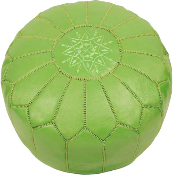 Marokkaanse Leren Poef | Lichtgroen | 55 Ø | H 35cm | Handgemaakt