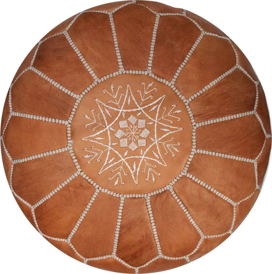 Pouf en cuir marocain fait main et élégant - Tan naturel
