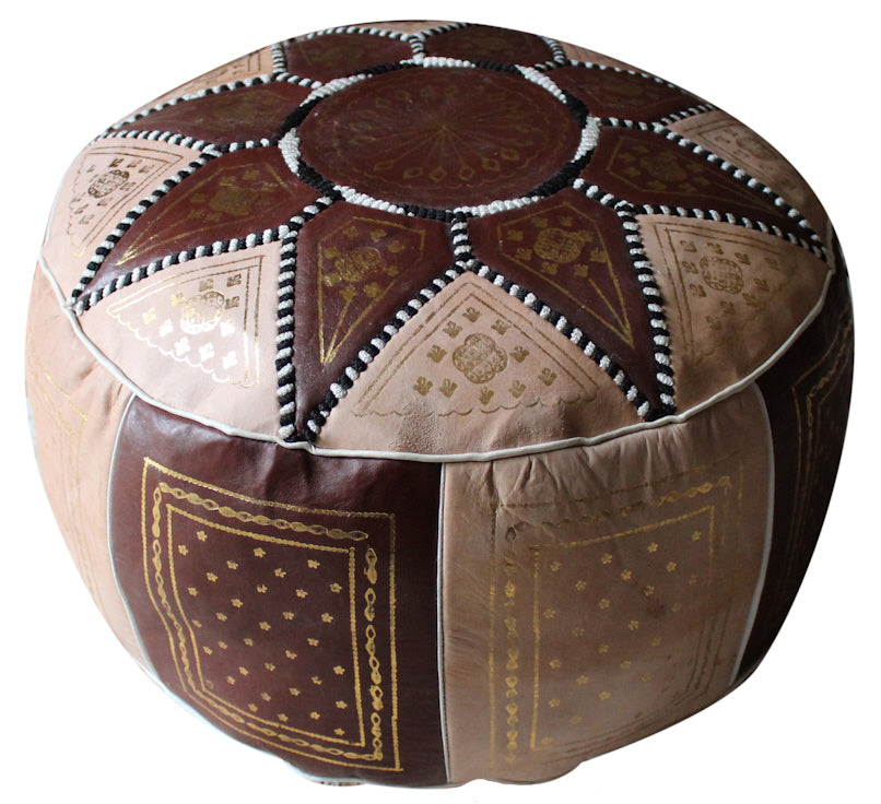 Marokkanischer Pouf Weiß/Braun