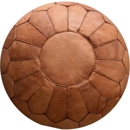 Marokkaanse Leren Poef  Cognac bruin - Rond - Ø60 x 35cm