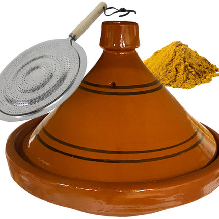 Marokkaanse authentieke aardewerk tajine 35 cm + Kruiden en vlamverdeler