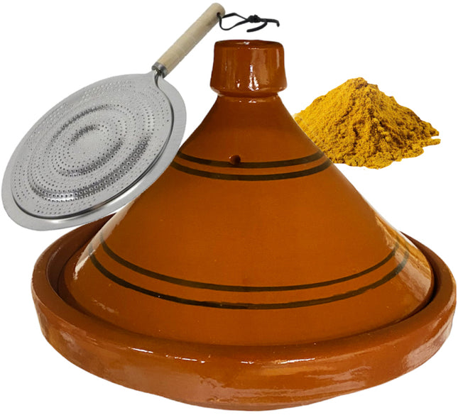 Marokkaanse authentieke aardewerk tajine 35 cm + Kruiden en vlamverdeler