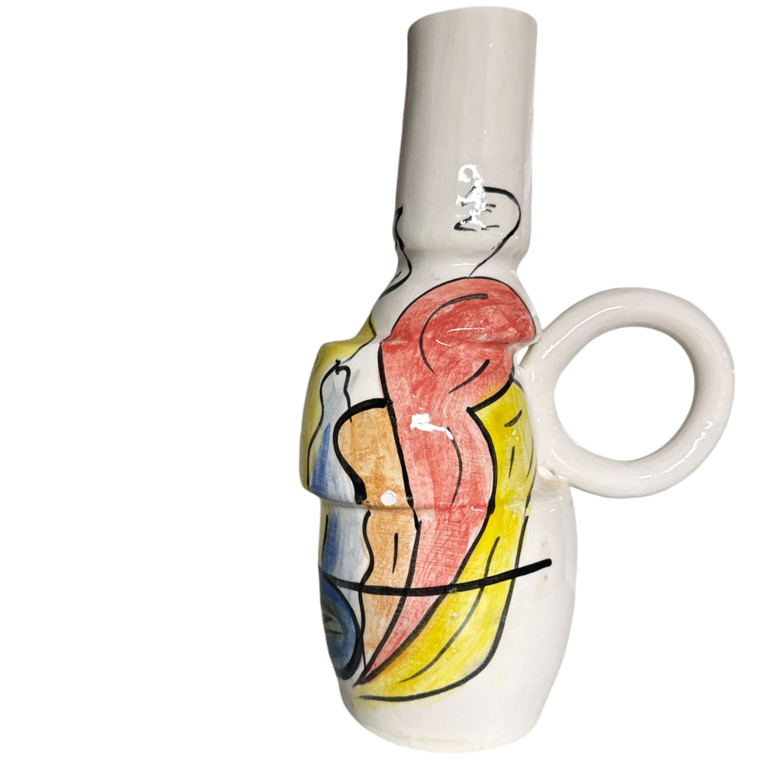 Handgeschilderde Marokkaanse vaas met abstracte kleuren – keramiek, 26 cm