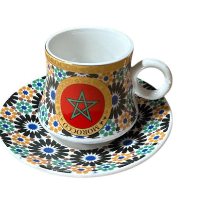 Marokkaanse Espresso Kop & Schotel – Kleurrijk Zellige Patroon met Marokkaanse Ster