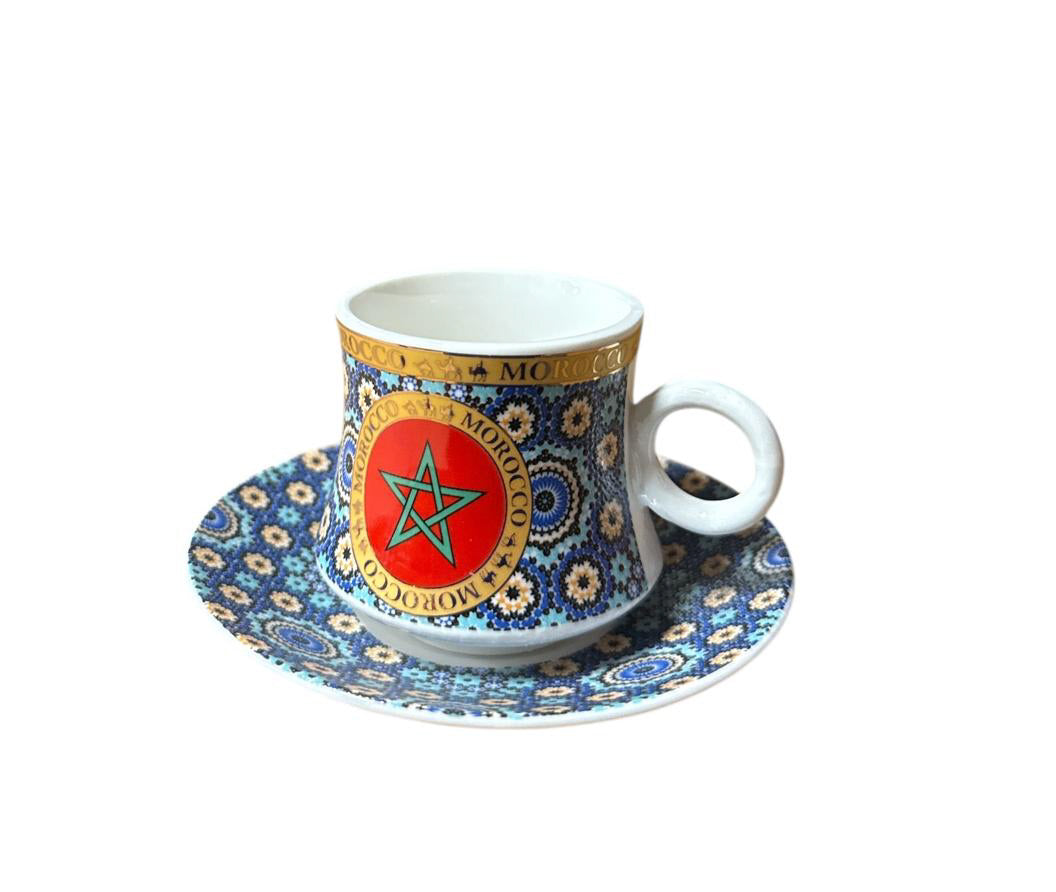 Marokkaanse espressokop met schotel – keramiek met mozaïek en Marokkaanse vlag – foto 2