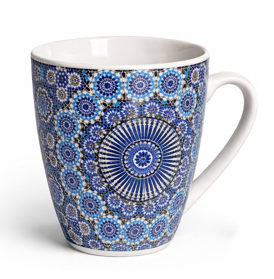 Mug Marocain avec Mosaïque Zellij & Cuillère – Céramique – Bleu – (±350 ml)