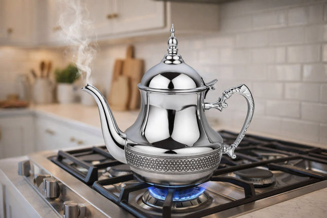 Marokkaanse Theepot RVS – Traditionele Arabische Theepot – Verkrijgbaar in 0,8 / 1 / 1,5 / 1,8 Liter