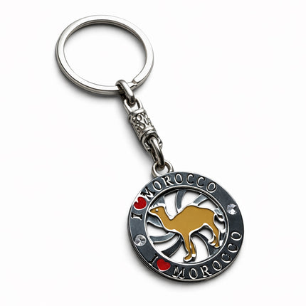 Marokko Sleutelhanger met Kameel – Rond Metaal – Souvenir Accessoire