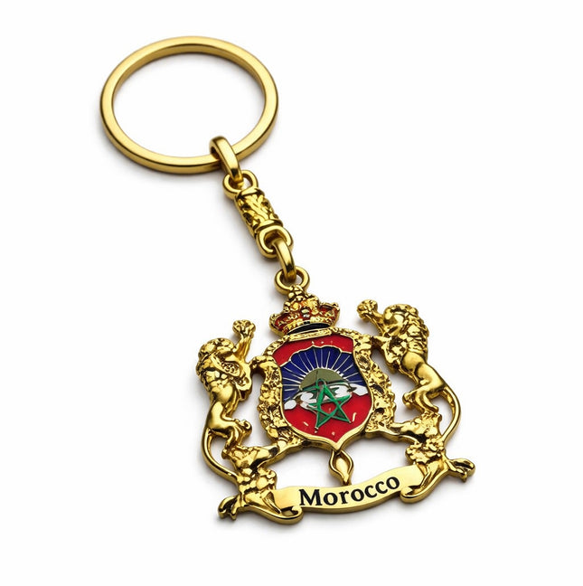 Marokko Sleutelhanger met Nationaal Wapen – Goudkleurig Metaal – Souvenir