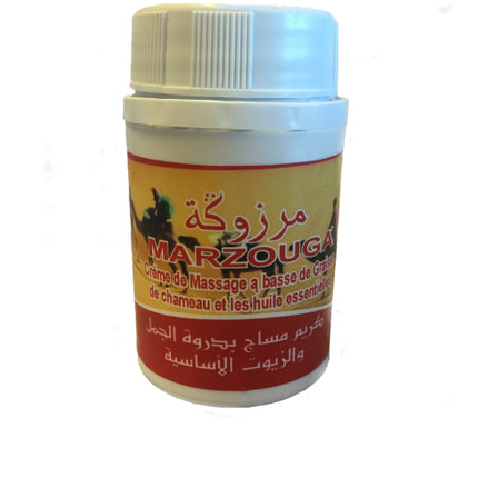 Marzouga massage cream  van kamelen& essentiële oliën