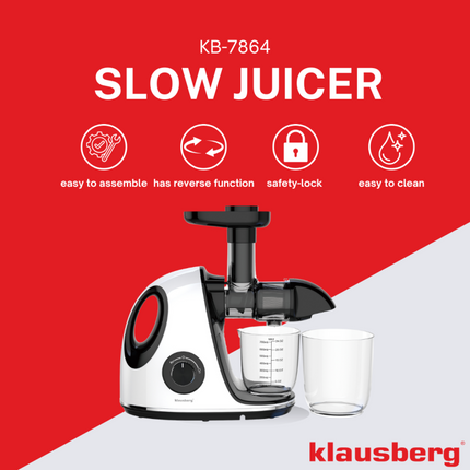 Klausberg Slow Juicer– 150W | 700 ml | Cold Press | Groenten en Fruitpers | Luxe Design & Hoog Saprendement