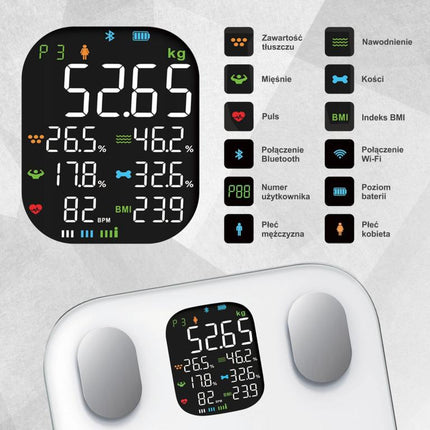 Klausberg Slimme Bluetooth Weegschaal met Lichaamsanalyse en Kleurendisplay