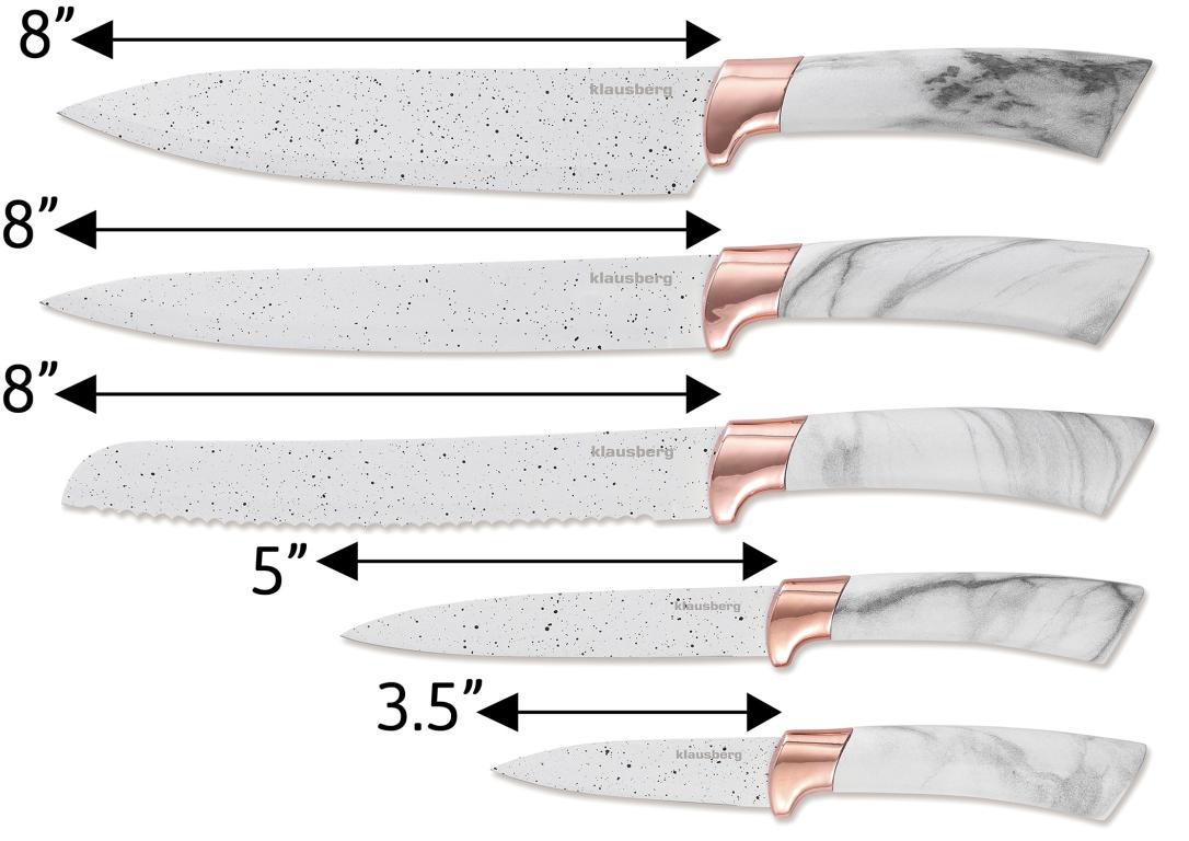 Klausberg Knife Set with Block - White and Rose Gold Design, 6-piece