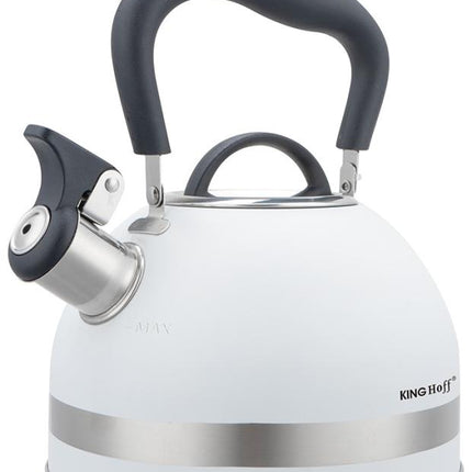 KingHoff RVS Fluitketel 1,8L Wit – Compact, Met Fluitsignaal en Ergonomisch Handvat