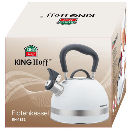 KingHoff RVS Fluitketel 1,8L Wit – Compact, Met Fluitsignaal en Ergonomisch Handvat