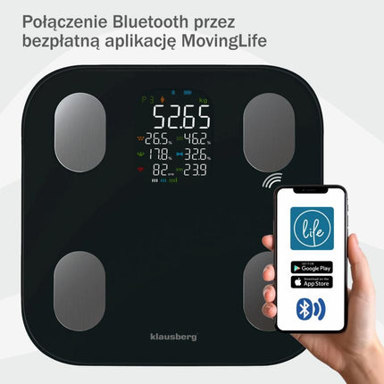 Klausberg Slimme Bluetooth Weegschaal met Lichaamsanalyse en Kleurendisplay