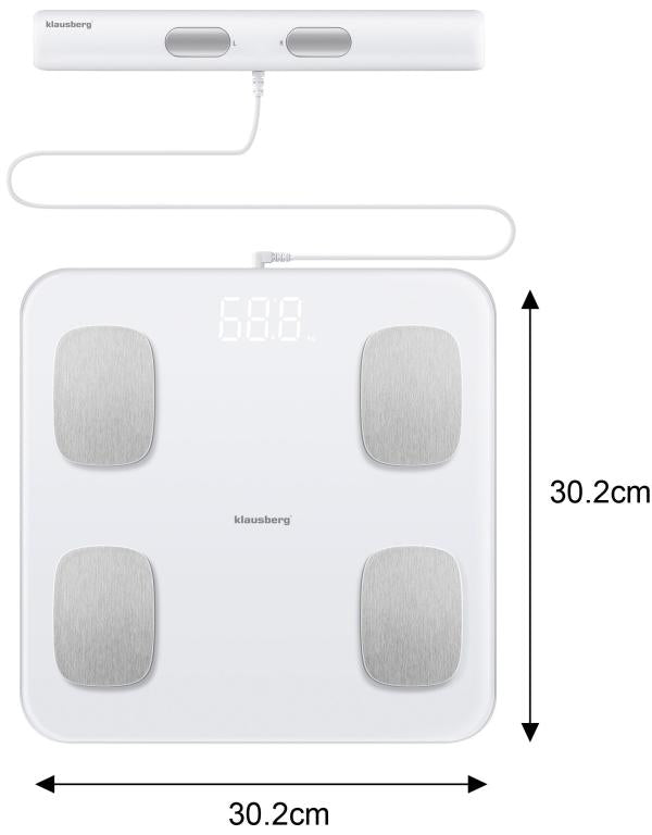 Klausberg Slimme Digitale Elektronische Personen Weegschaal met lichaamsanalyse - personenweegschaal met app - Gewicht en BMI - Ssmart scale vetpercentage WIT