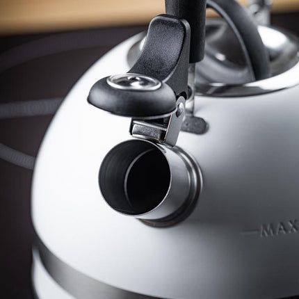 KingHoff RVS Fluitketel 1,8L Wit – Compact, Met Fluitsignaal en Ergonomisch Handvat