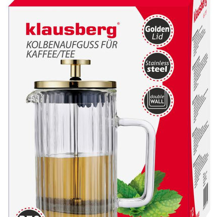 Klausberg Koffie- en Thee Zetter met Piston - Dubbelwandig Glas - 350 ml