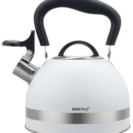 KingHoff RVS Fluitketel 1,8L Wit – Compact, Met Fluitsignaal en Ergonomisch Handvat