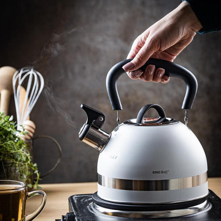 KingHoff RVS Fluitketel 1,8L Wit – Compact, Met Fluitsignaal en Ergonomisch Handvat