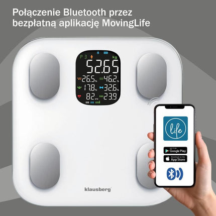 Klausberg Slimme Bluetooth Weegschaal met Lichaamsanalyse en Kleurendisplay