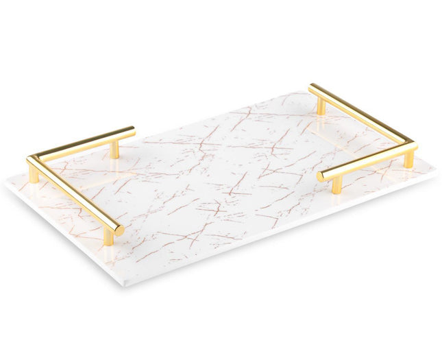 Melamine plateau - dienblad Marmer look  wit goud 40x24cm
