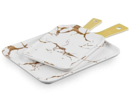 Melamine serveerplank rechthoekig marmer look wit-goud