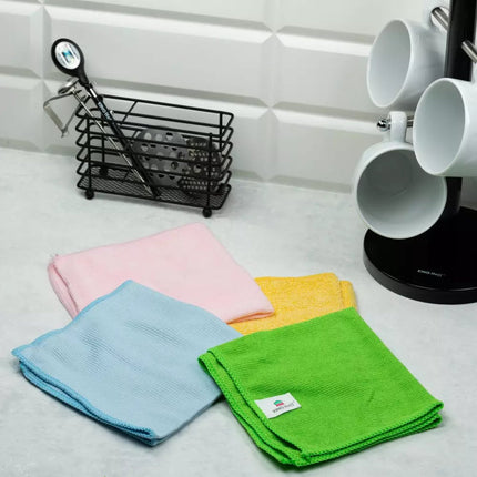 Kinghoff KH2115 Microvezel Doekjes Set - 4-delige Kleurgecodeerde Doekjes (32x32 cm) voor Meubels, Glas, Keuken en Meer