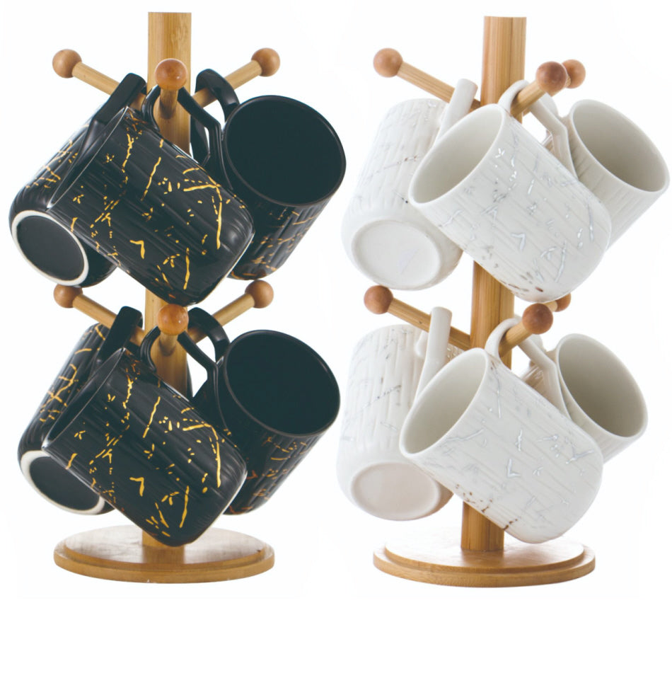 Mokkenboom - Tasses effet marbre avec support en bambou