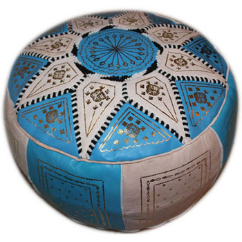 Marokaanse Poef  wit/turquoise
