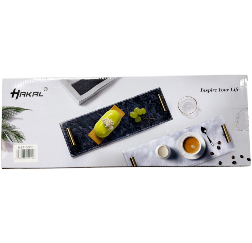 Marble tray with silver handles 40 x 14 cm black