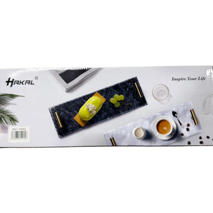 Marmeren dienblad met zilveren hendels 30 x 10 cm zwart