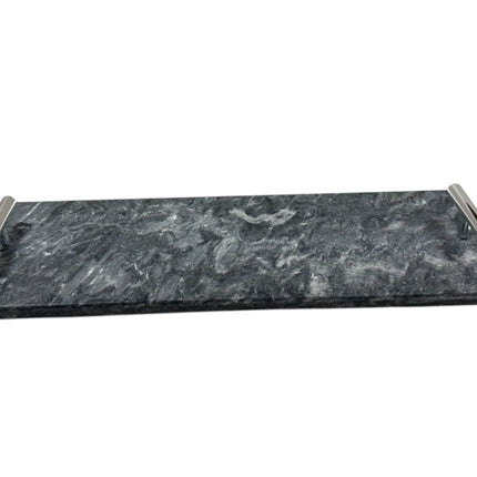 Marmeren dienblad met zilveren hendels 30 x 10 cm zwart